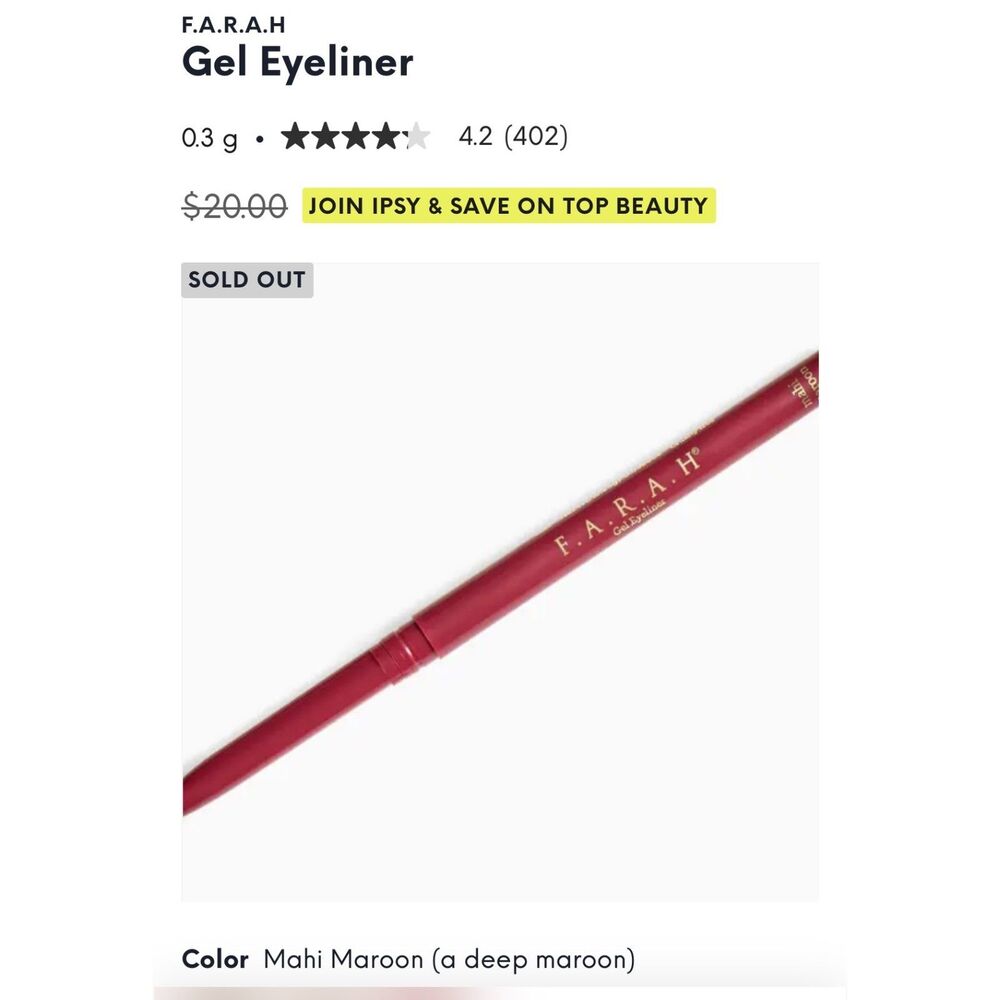 NIB Sealed F.A.R.A.H. Gel Eyeliner in Mahi Maroon Full Size